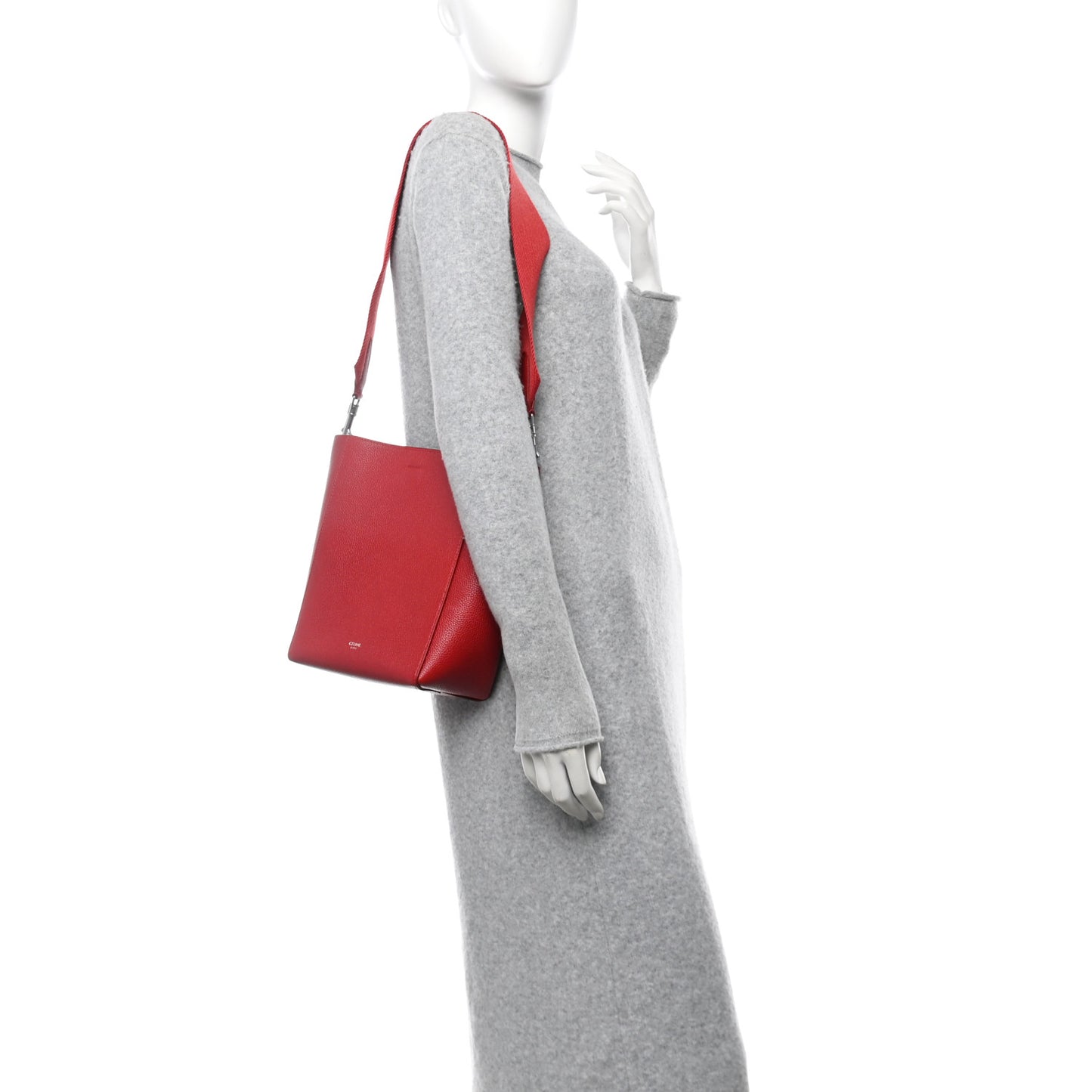 Soft Grained Calfskin Sangle Bucket Bag Red