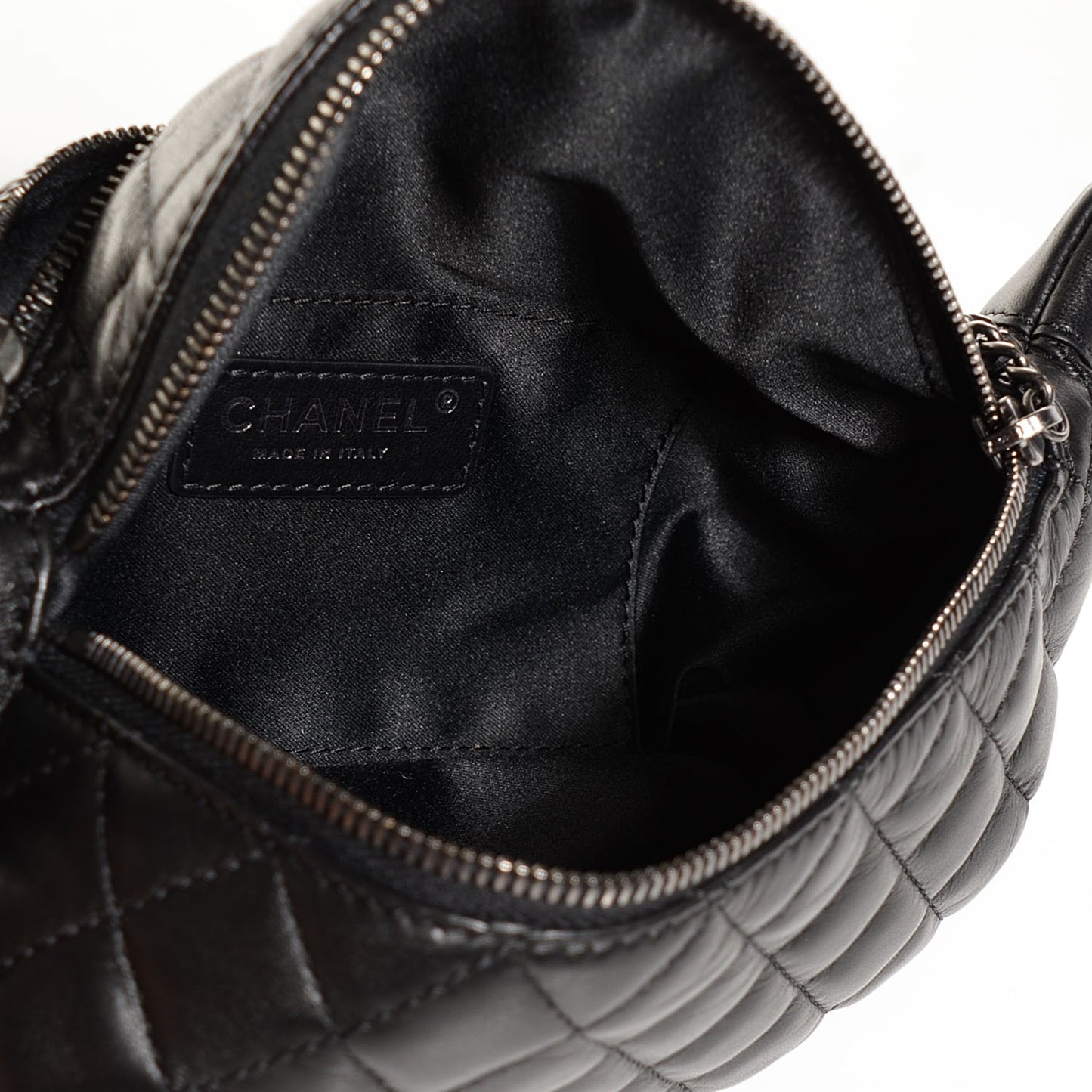 Lambskin Quilted Banane Waist Bag Fanny Pack Black