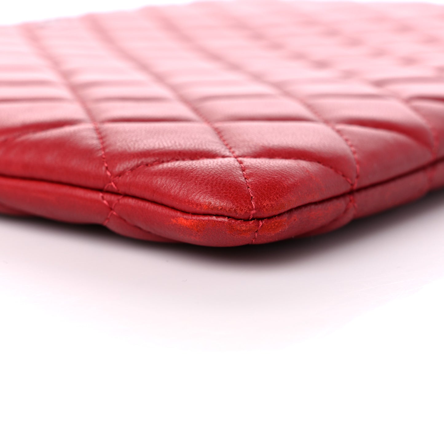 Lambskin Quilted Large Cosmetic Case Red