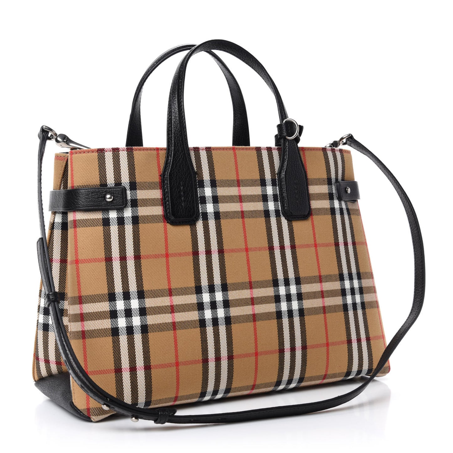 Goatskin Vintage Check Medium Banner Tote Black