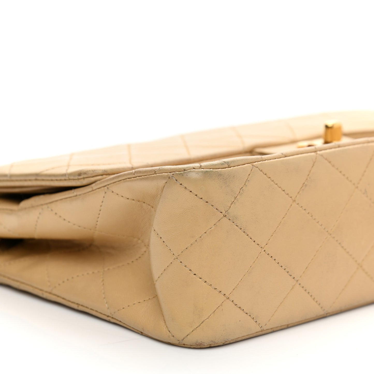 Lambskin Quilted Medium Double Flap Beige