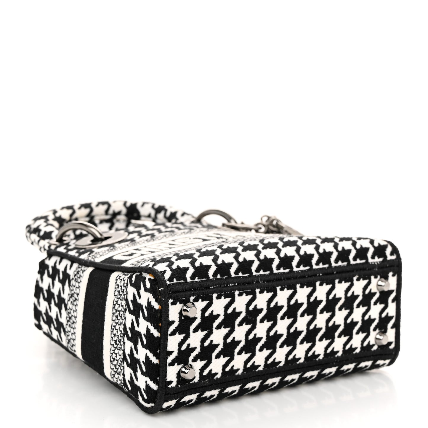 Canvas Houndstooth Embroidered Mini Lady D-Lite Black White