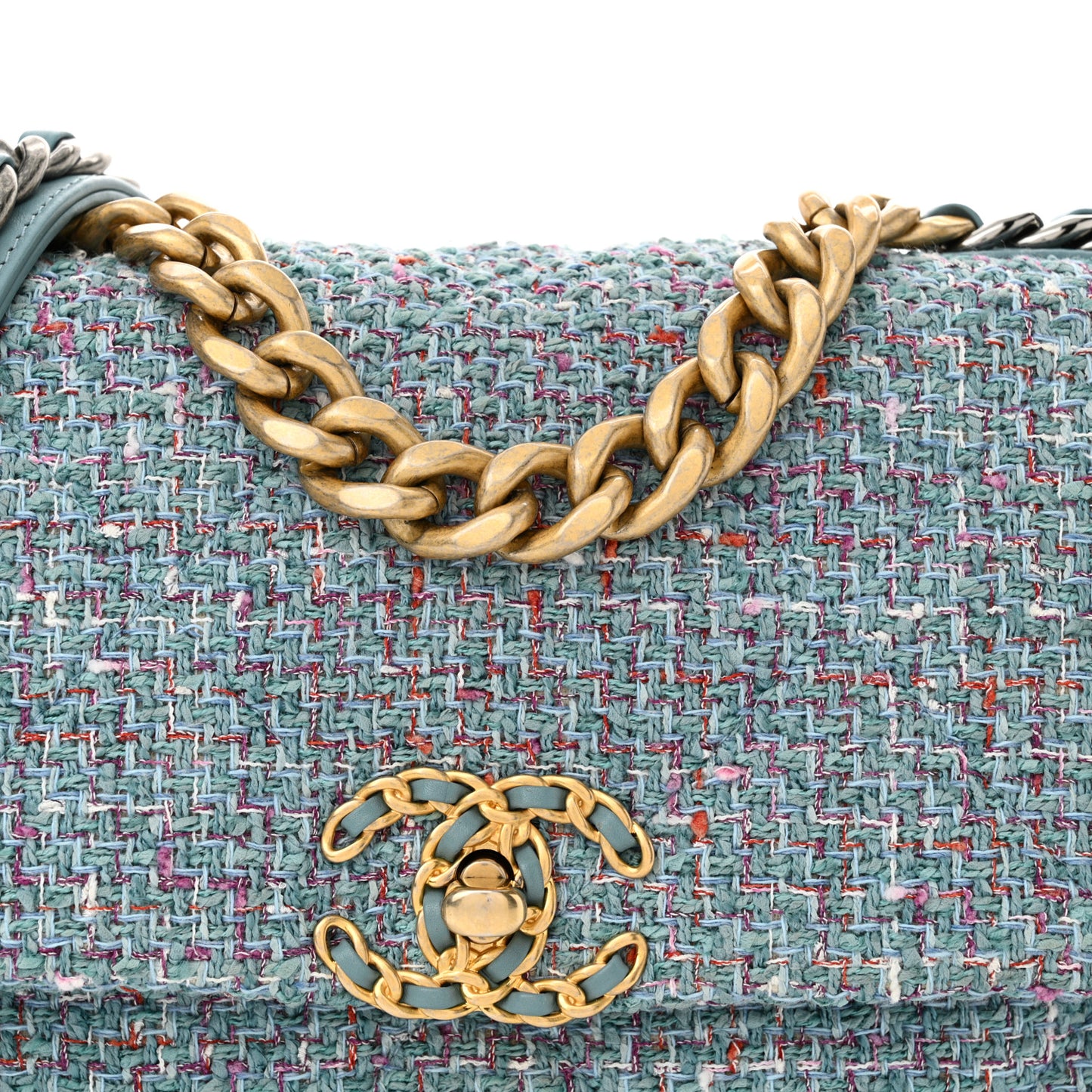 Tweed Quilted Medium Chanel 19 Flap Blue Multicolor