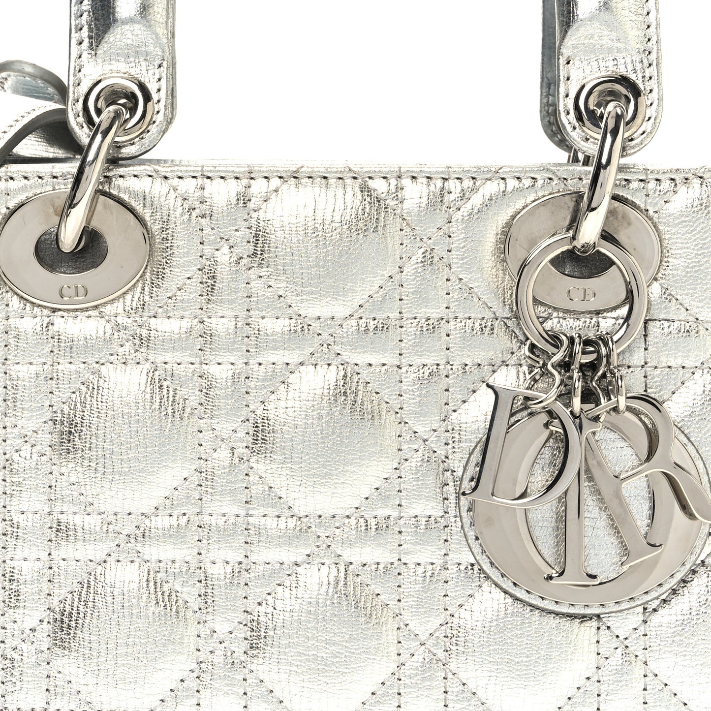 Metallic Grained Calfskin Cannage Small Lucky Badges My Lady Dior Silver