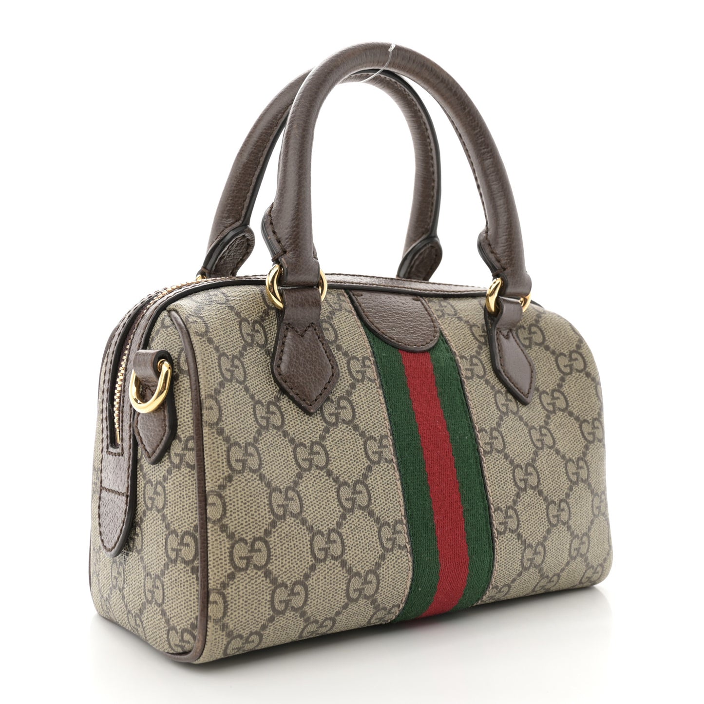 GG Supreme Monogram Textured Dollar Calfskin Web Mini Ophidia Top Handle Bag Beige Ebony New Acero