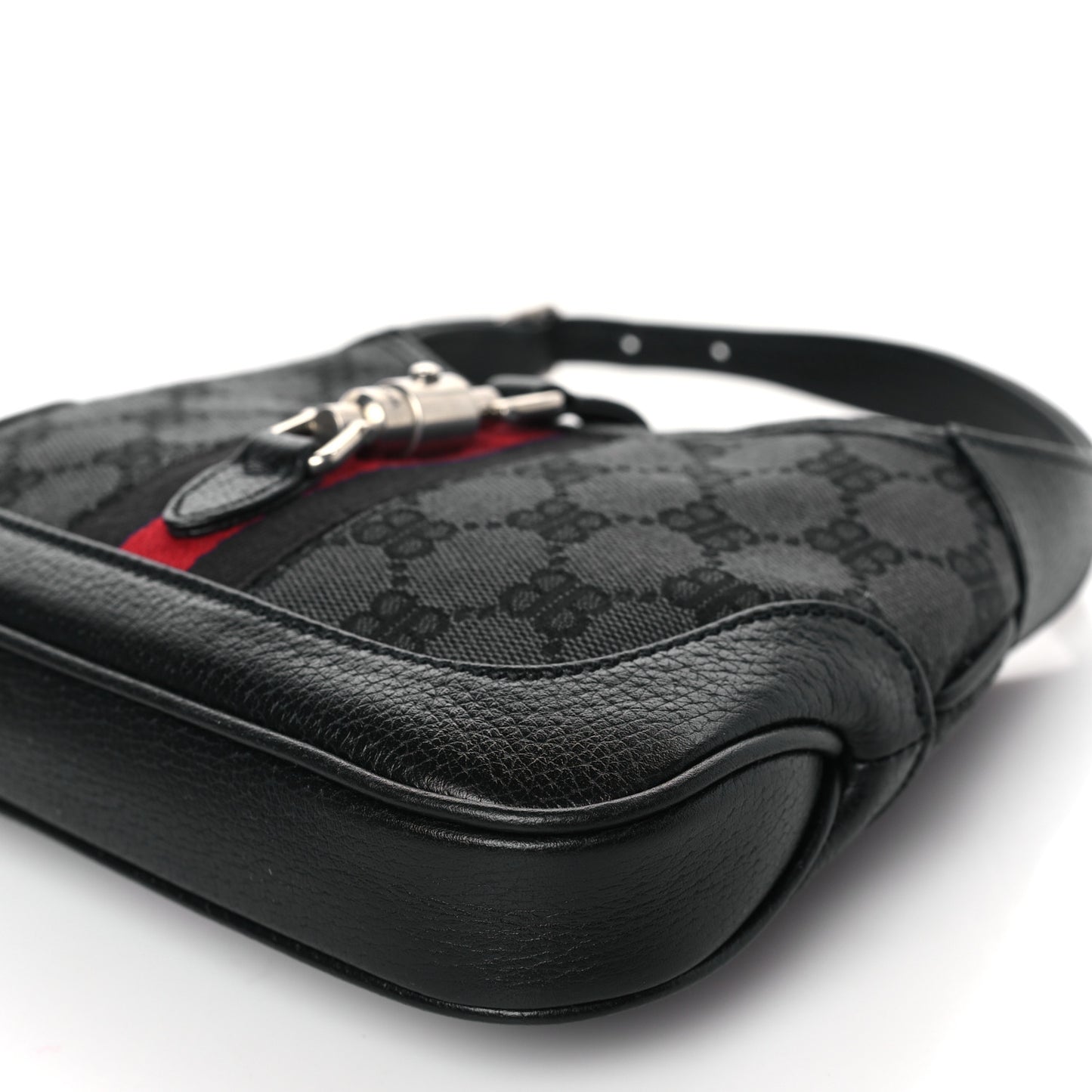 X BALENCIAGA BB Monogram Calfskin Web Mini Jackie 1961 Hobo Black