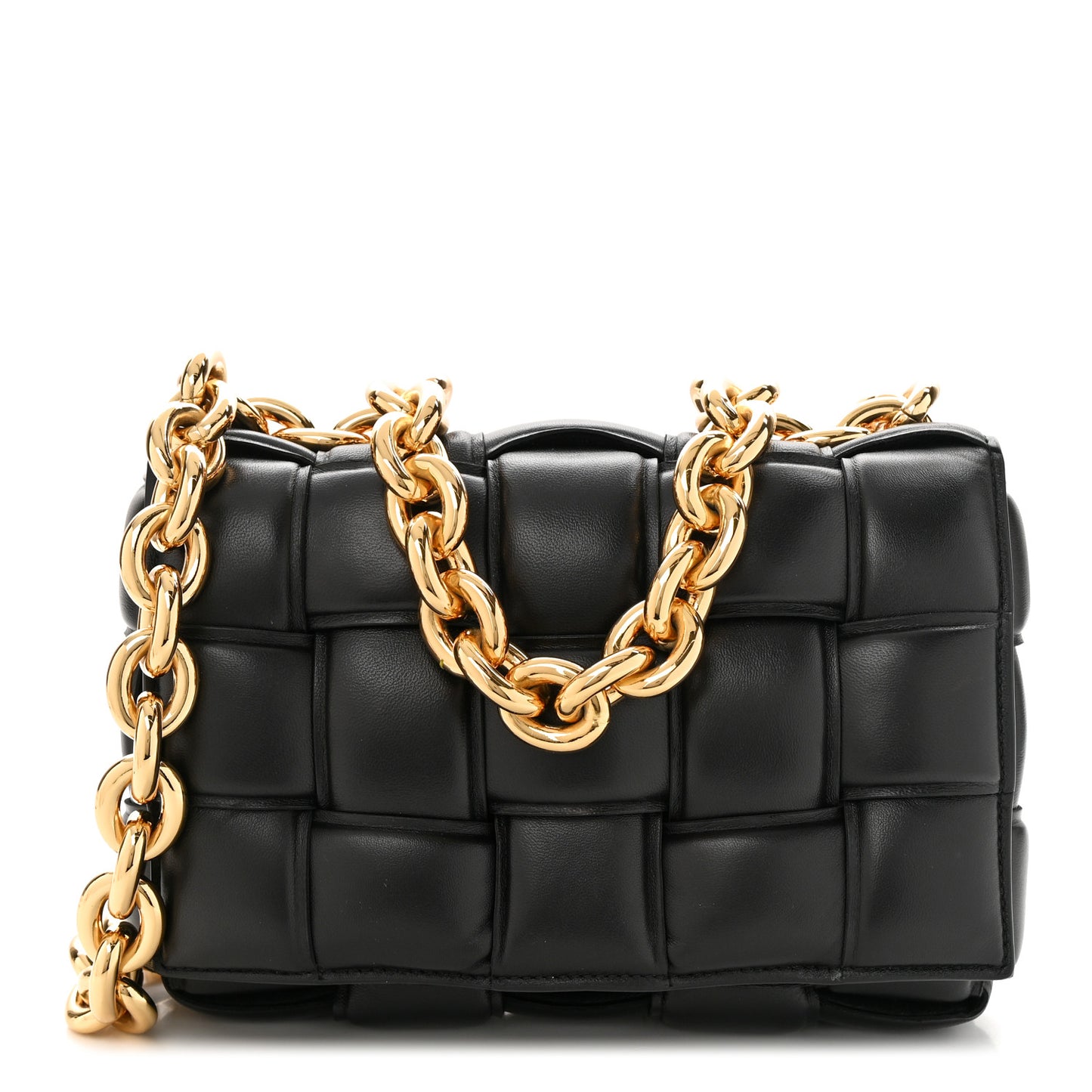 Lambskin Maxi Intreccio Padded Chain Cassette Crossbody Bag Black