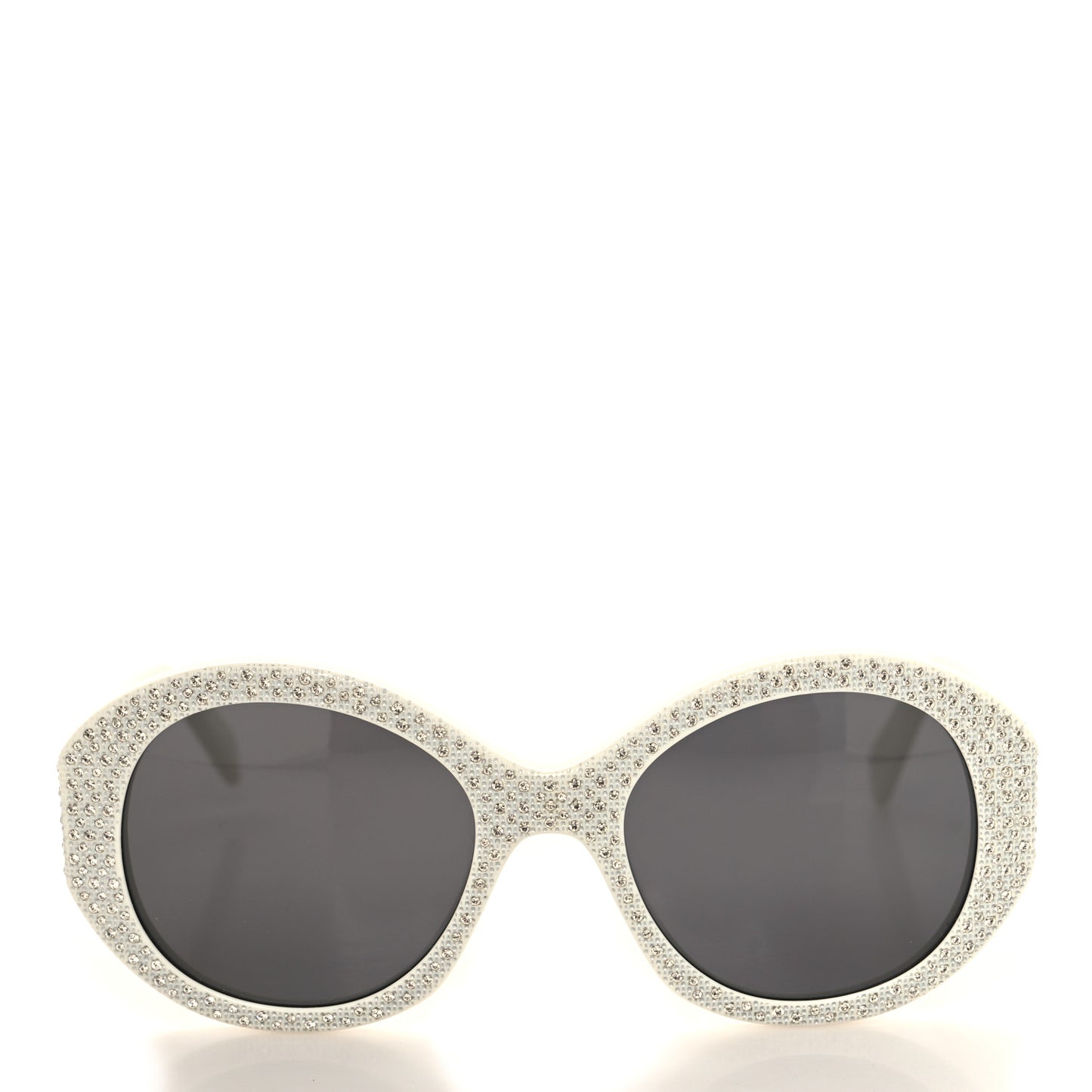 Acetate Crystal Studded Bold 3 Dots Round Sunglasses CL4240IS Ivory Smoke