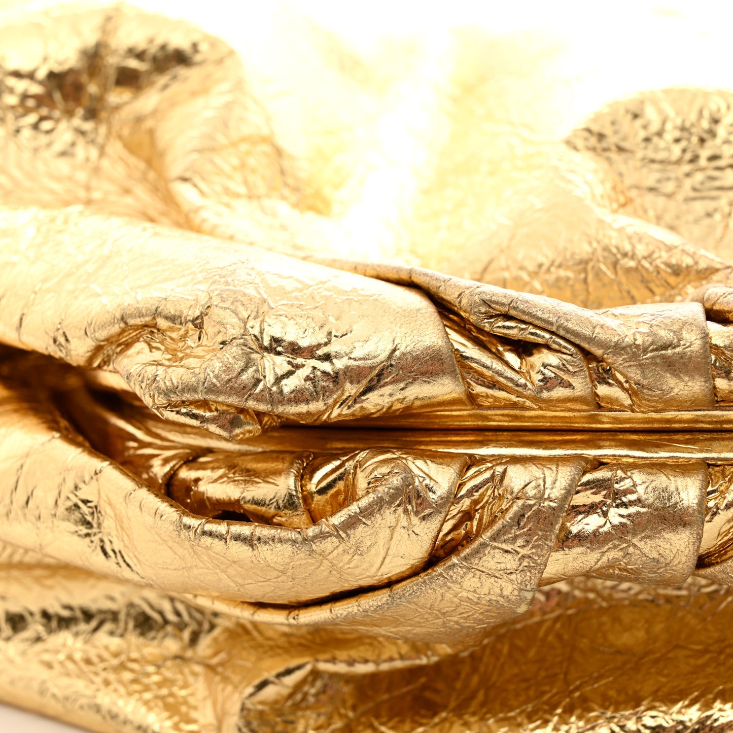 Metallic Crinkled Lambskin The Pouch Oversized Clutch Oro