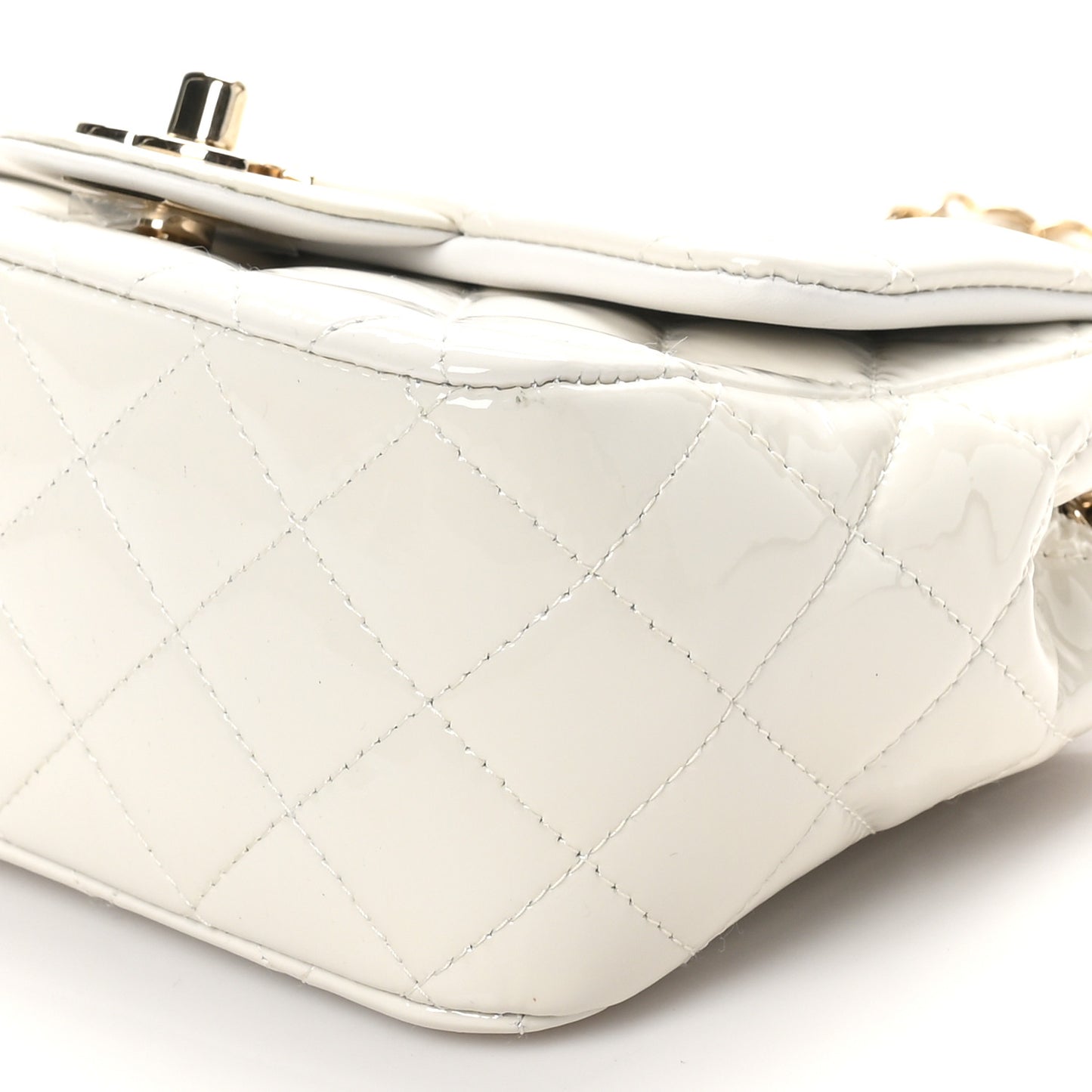 Patent Quilted Mini Square Flap White