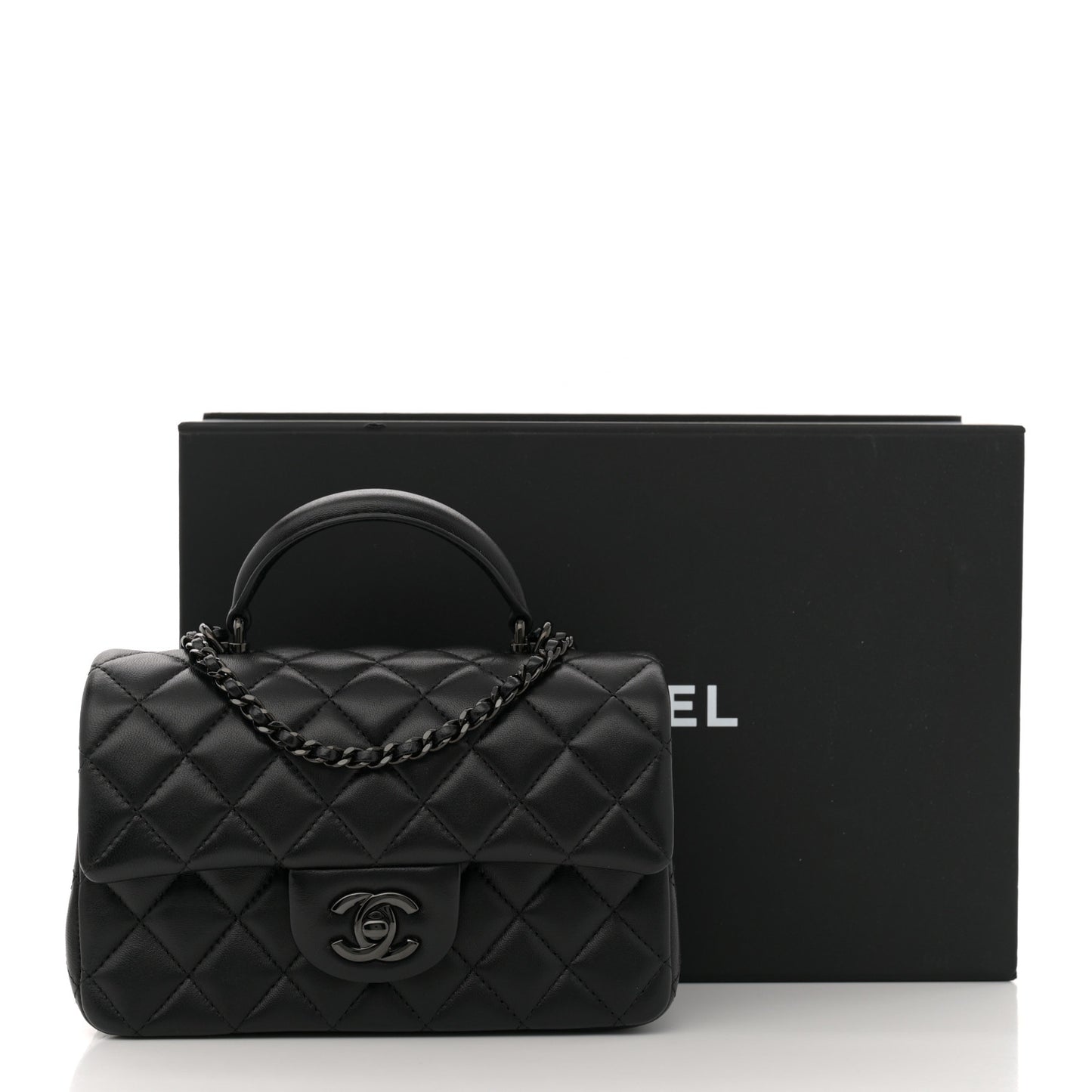 Lambskin Quilted Mini Top Handle Rectangular Flap So Black