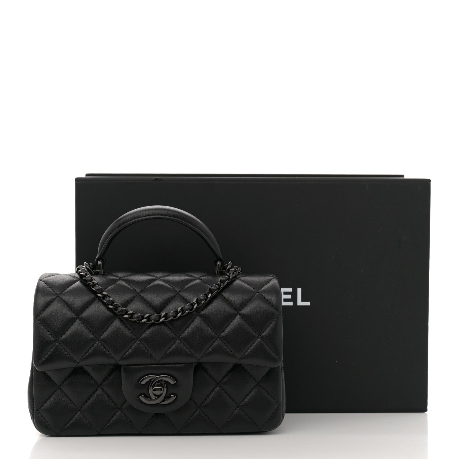 Chanel Lambskin Quilted Mini Top Handle Rectangular Flap So Black 11 of 11