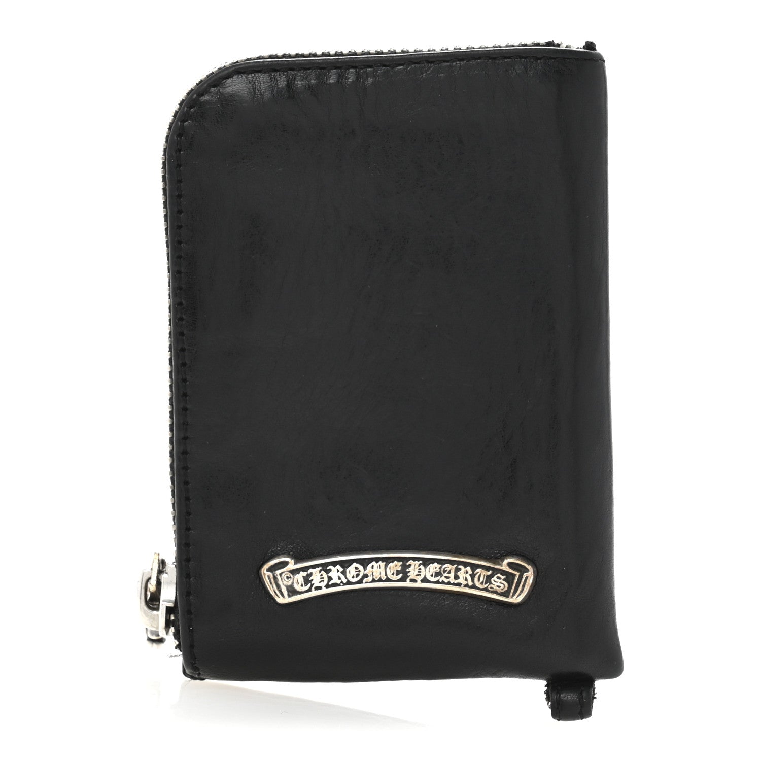 Chrome Hearts Lambskin Cross Patch Zip Card Holder Wallet Black