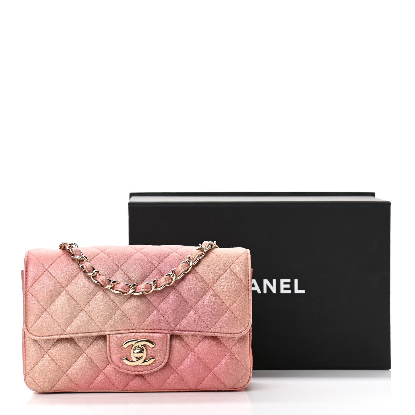 Metallic Lambskin Quilted Ombre Mini Rectangular Flap Pink