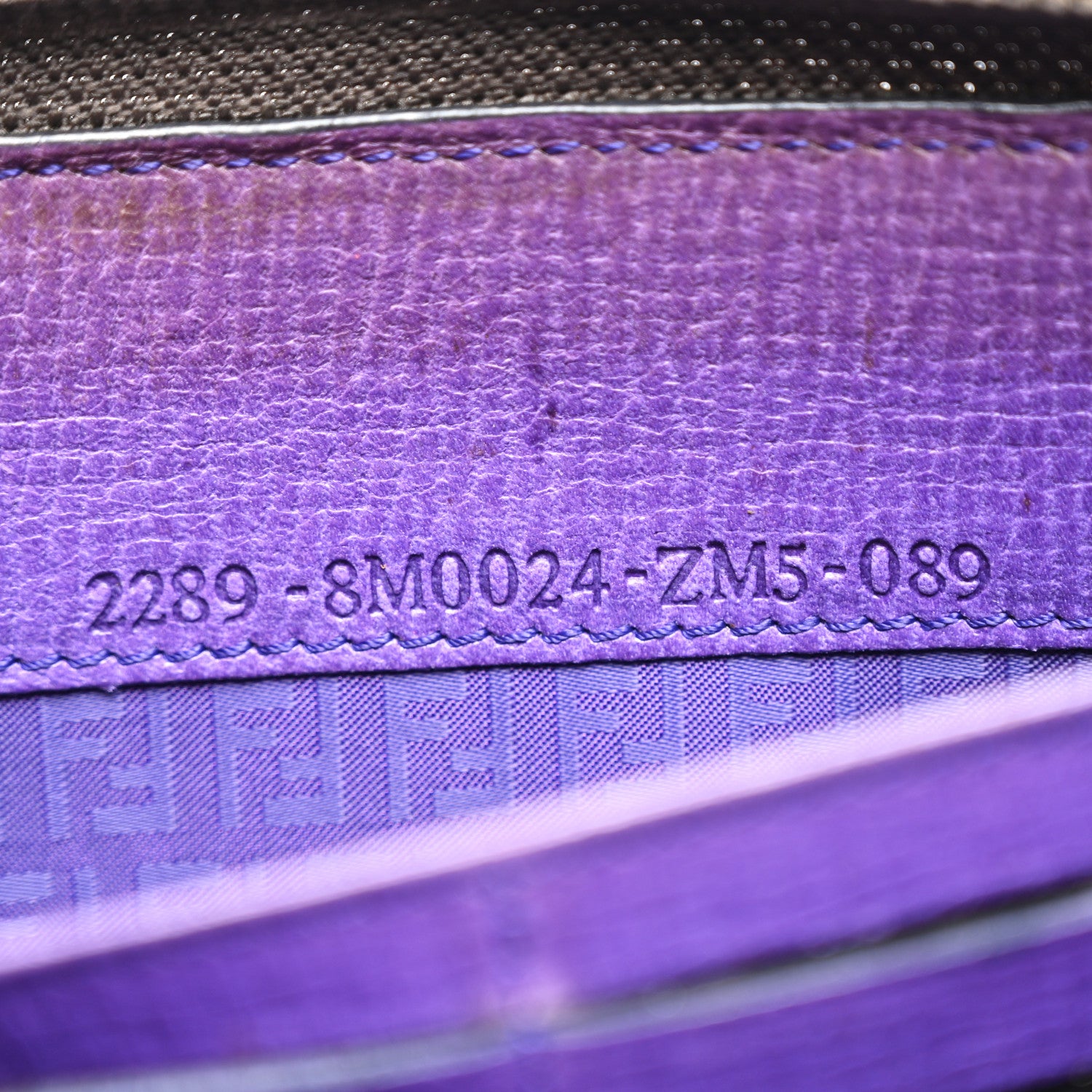 Fendi Zucca Spalmati Vitello Elite Zip Around Wallet Tobacco Viola 7 of 9