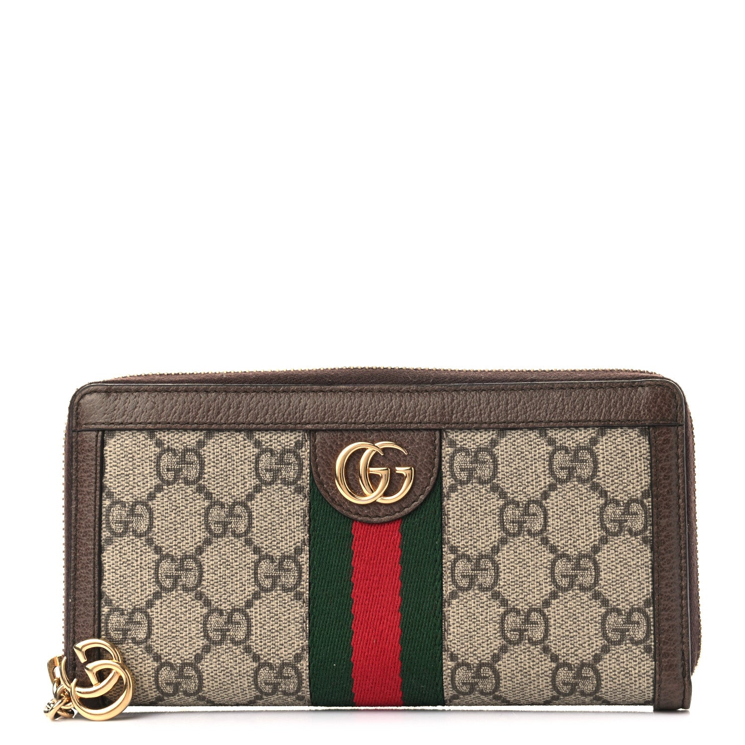 Gucci GG Supreme Monogram Web Ophidia Zip Around Wallet Brown 1 of 7