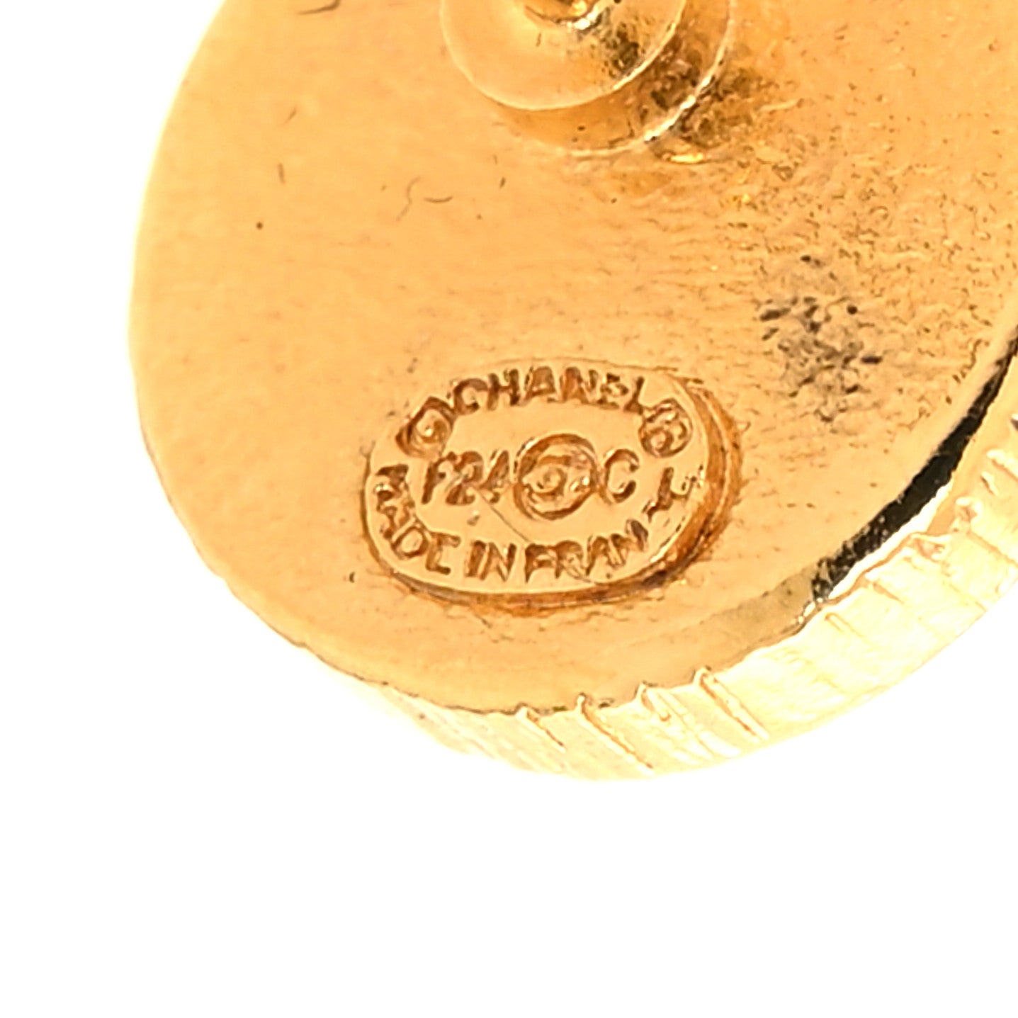 Metal Enamel CC Round Earrings Gold Black