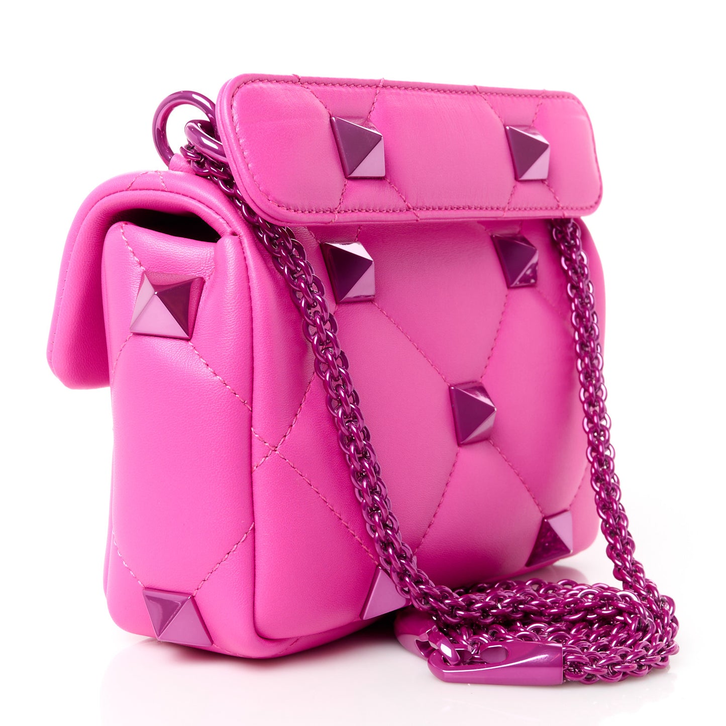 Nappa Lacquer Monochrome Small Roman Stud Shoulder Bag Pink PP