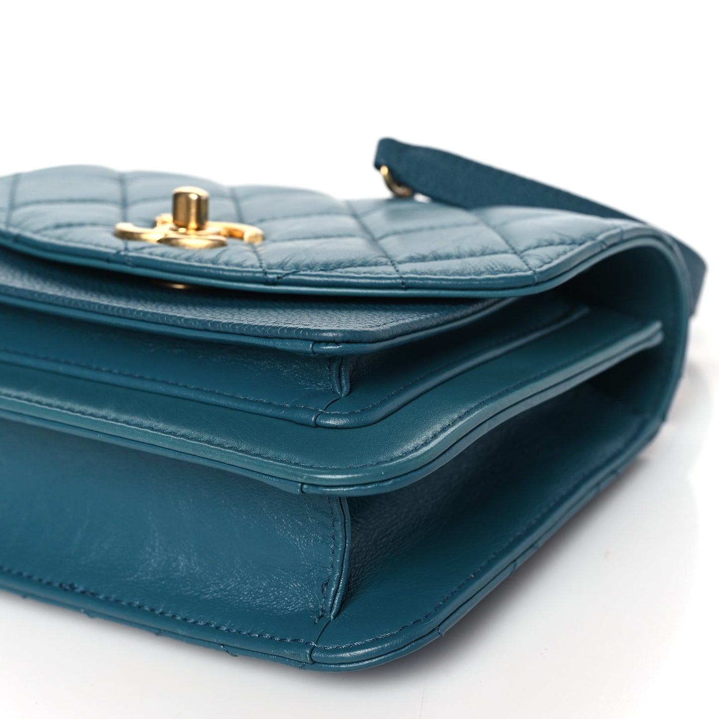 Calfskin Caviar Quilted Mini Chain Handle Flap Dark Turquoise