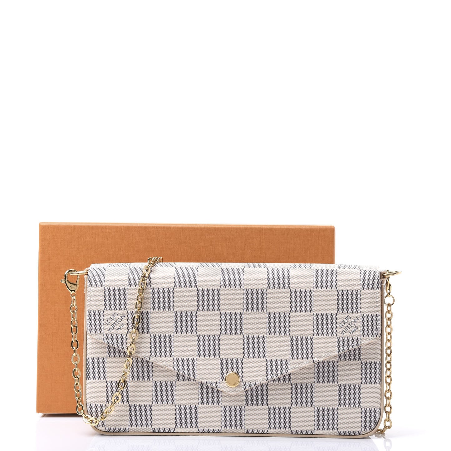 Damier Azur Pochette Felicie Chain Wallet Rose Ballerine