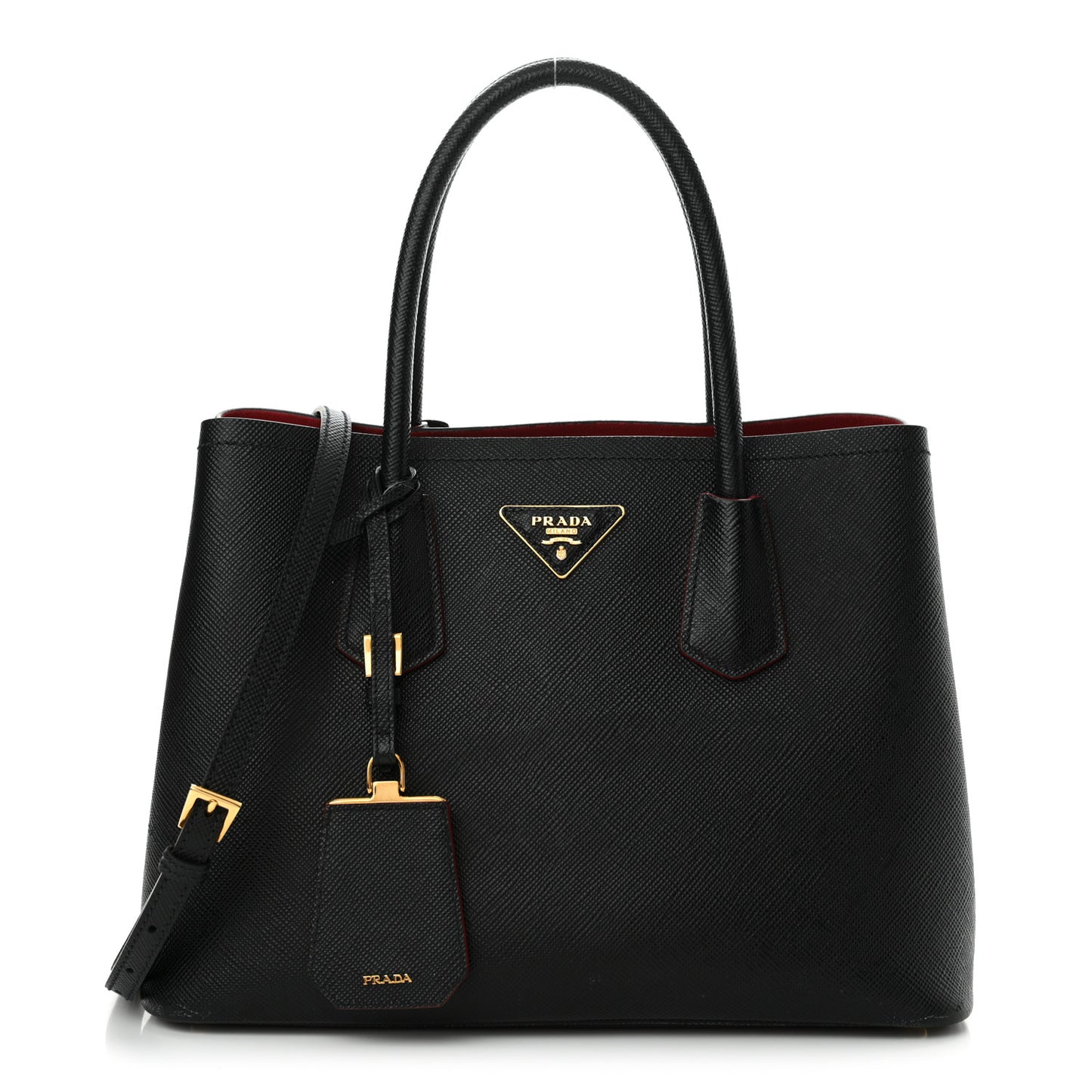 Saffiano Cuir Small Double Bag Black Fuoco