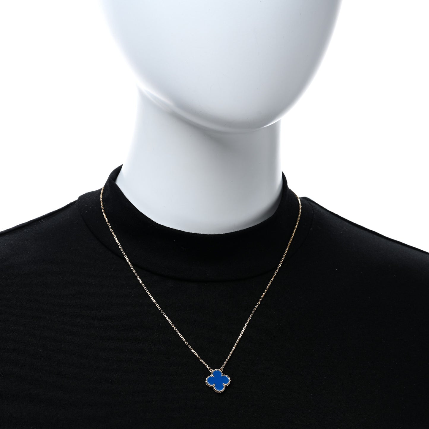 18K Yellow Gold Blue Agate Vintage Alhambra Pendant Necklace