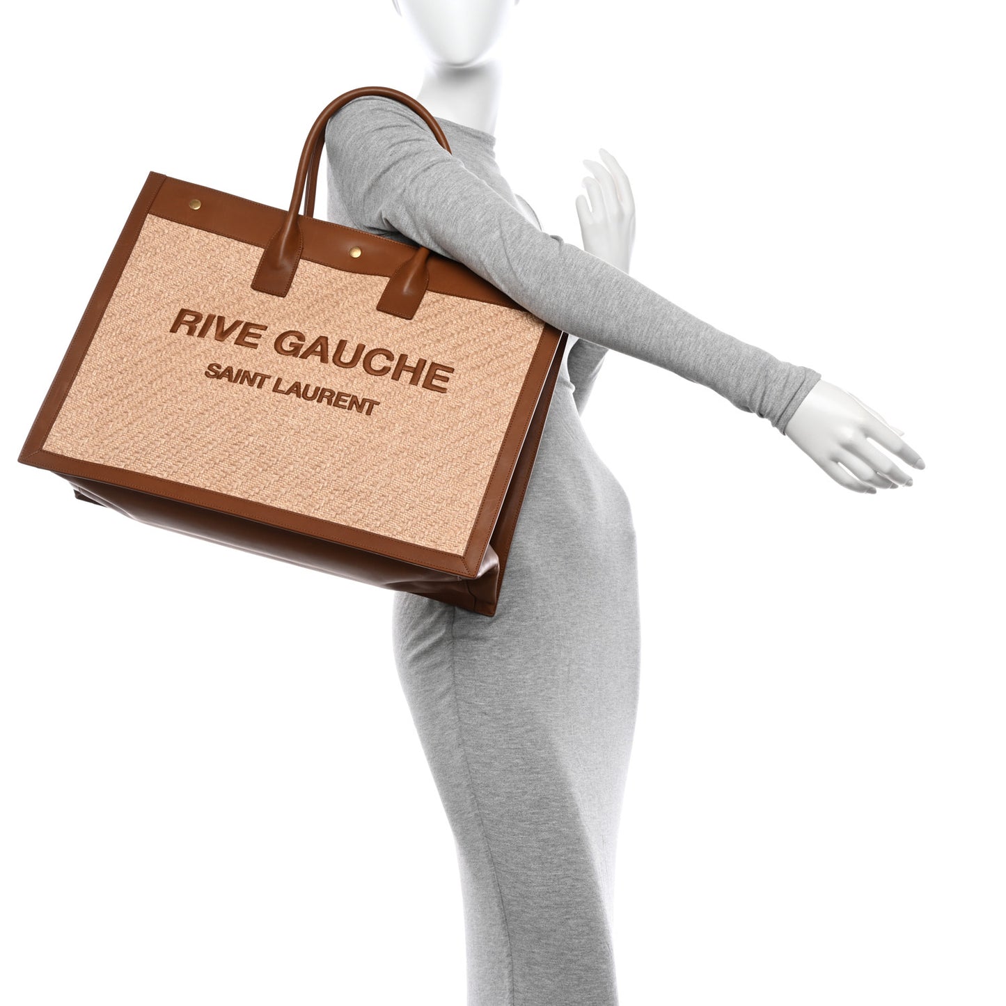Raffia Linen Calfskin Rive Gauche Tote Naturale Brown