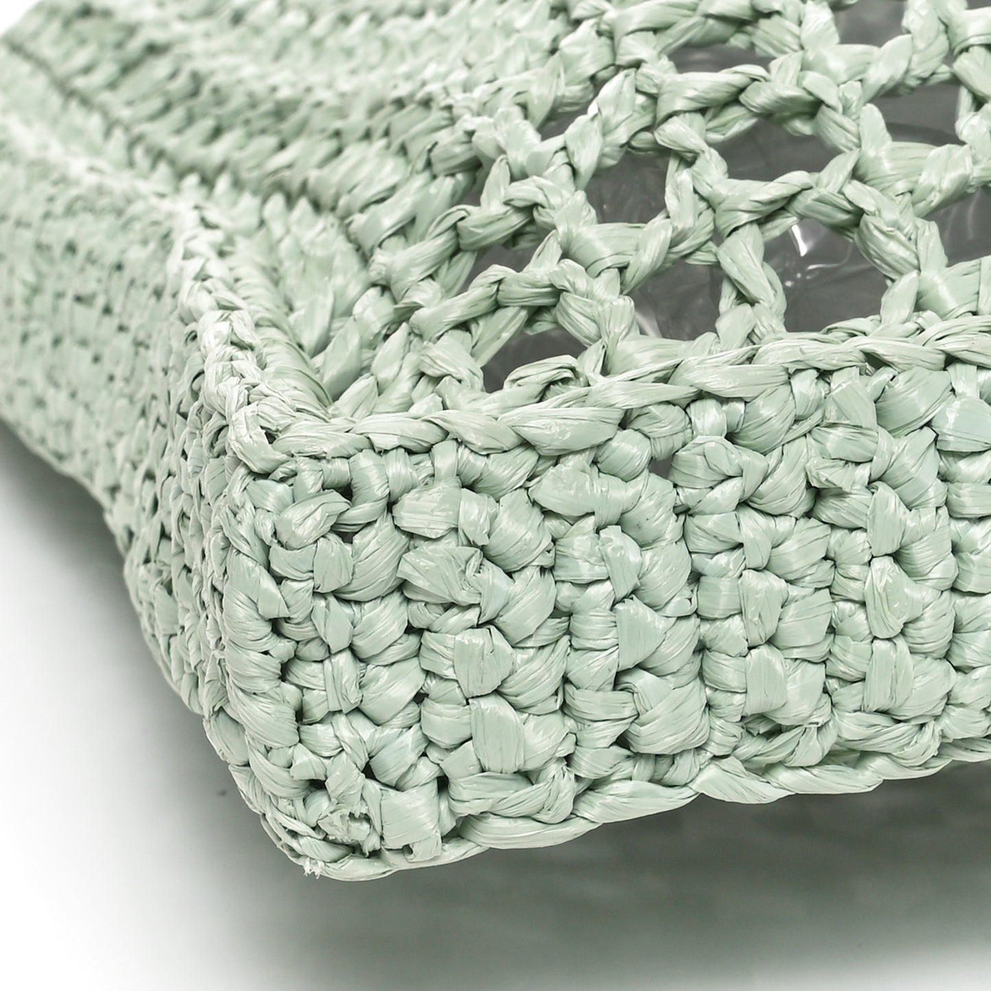 Yarn Raffia Effect Crochet Logo Embroidered Tote Bag Acqua