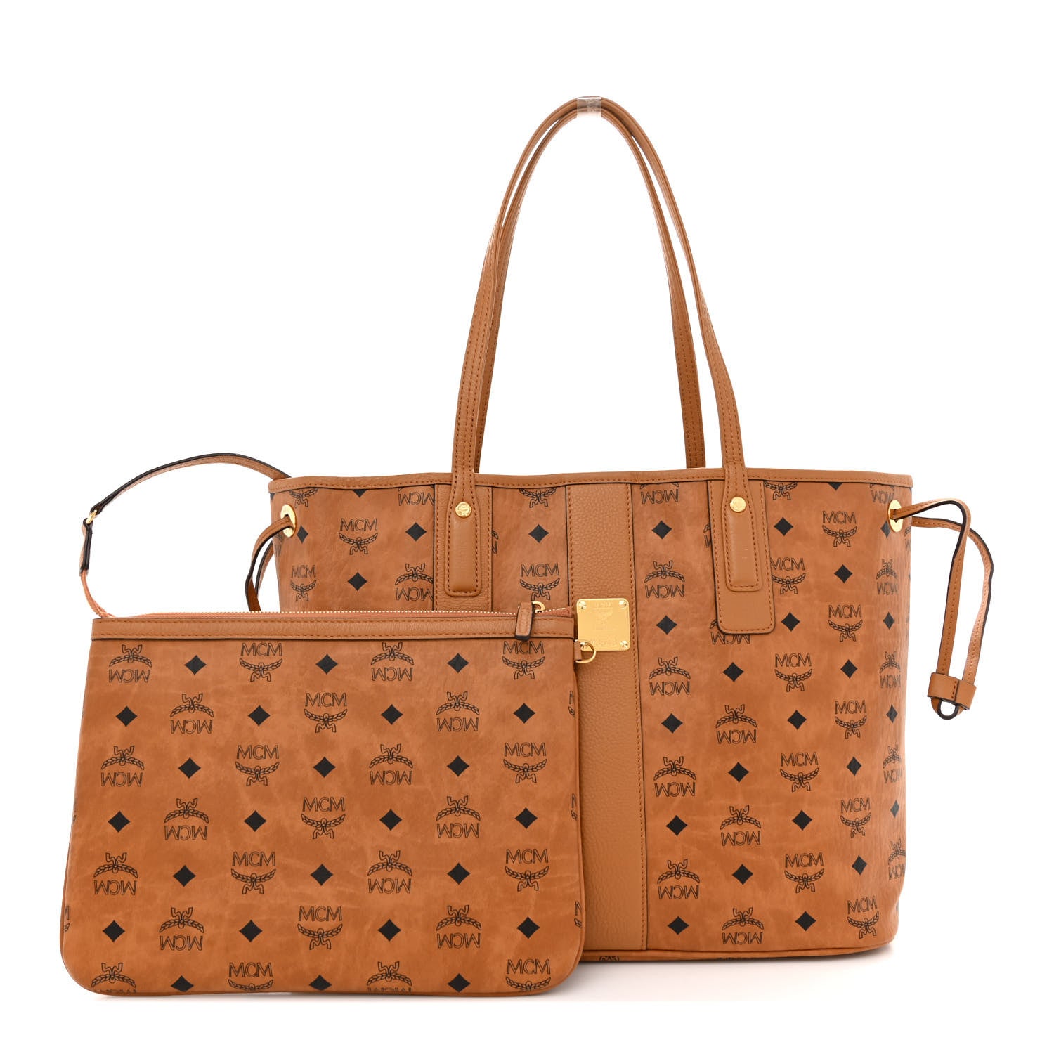 MCM Visetos Medium Liz Reversible Shopper Tote Cognac 4 of 21