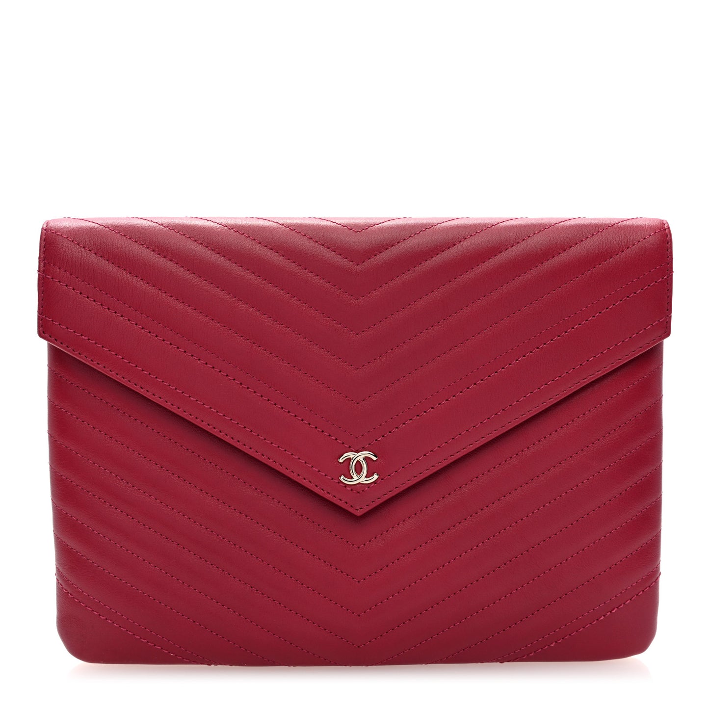 Calfskin Chevron Quilted Small Envelope Clutch Dark Pink