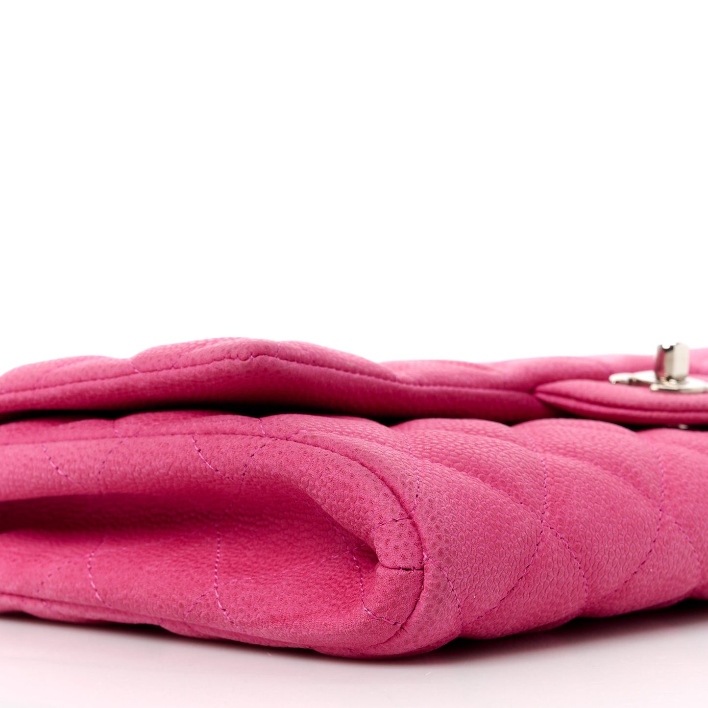 Iridescent Caviar Quilted Clutch with Chain Flap Pink