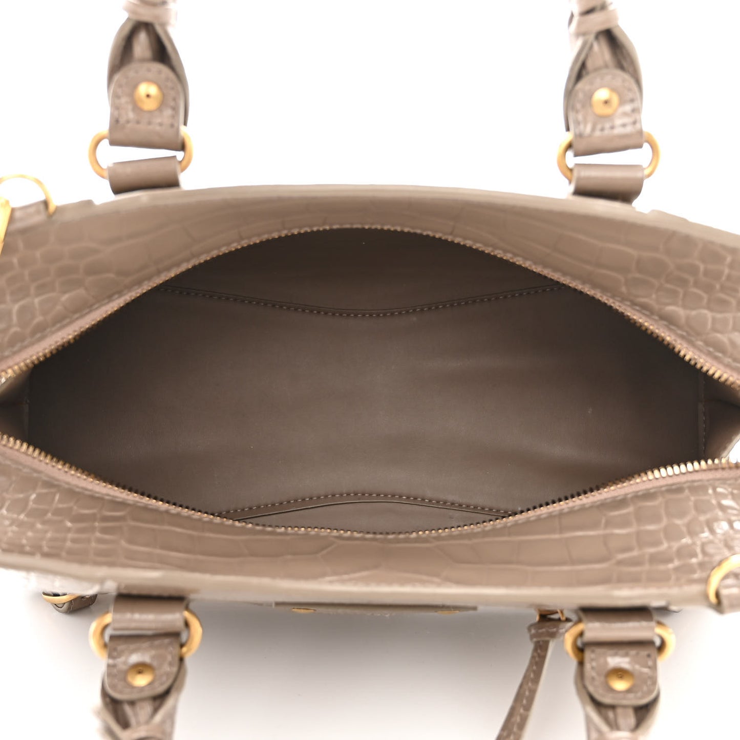 Shiny Supple Calfskin Crocodile Embossed Neo Classic Gold Hardware S City Mink Grey