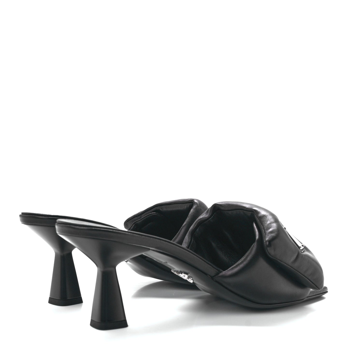 Nappa Soft Padded Metal Triangle Logo 65mm Slide Sandals 41 Black