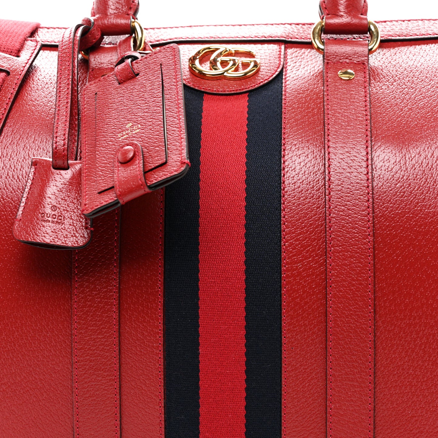 Textured Dollar Calfskin Web Medium Duffle Bag Red
