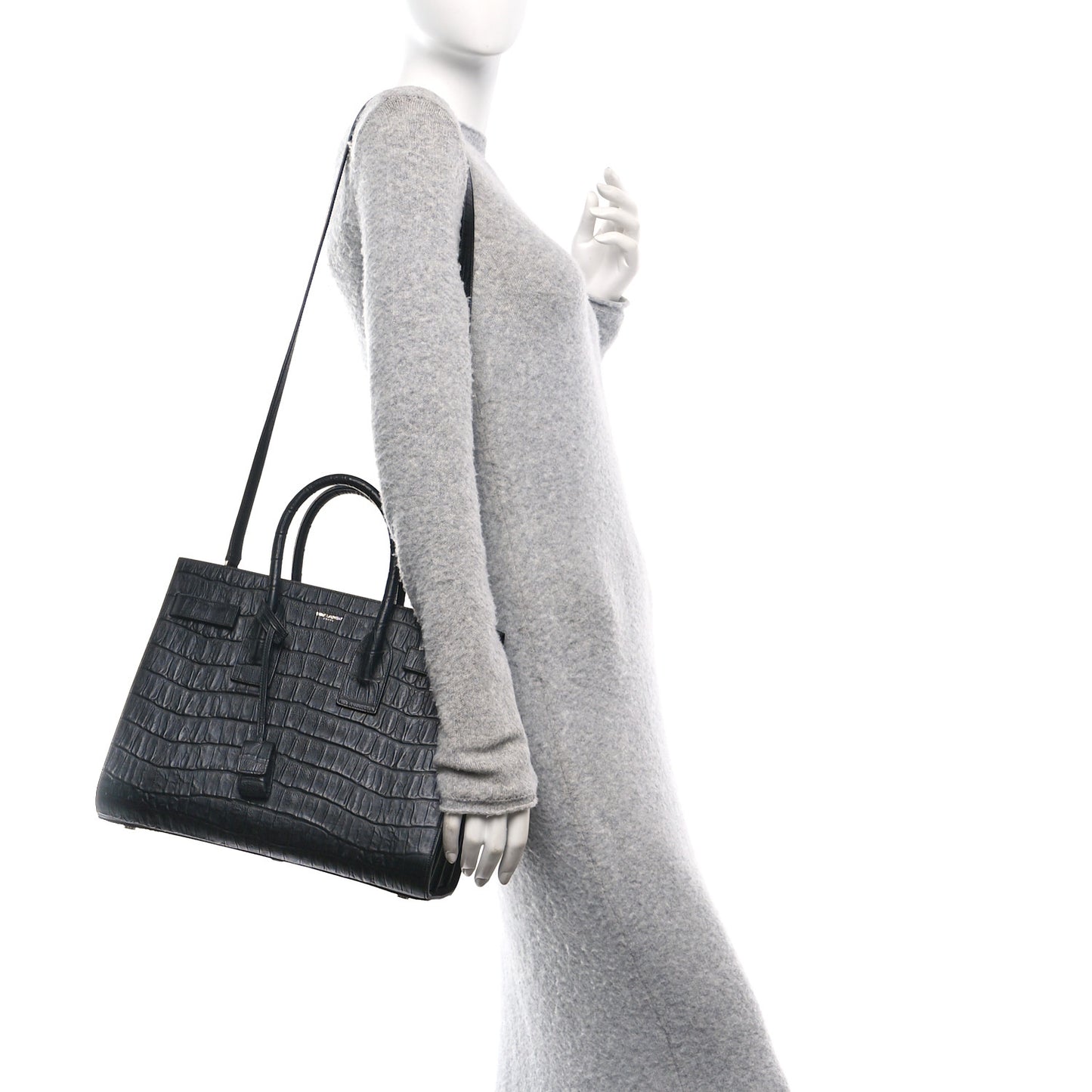 Calfskin Crocodile Embossed Small Sac de Jour Black