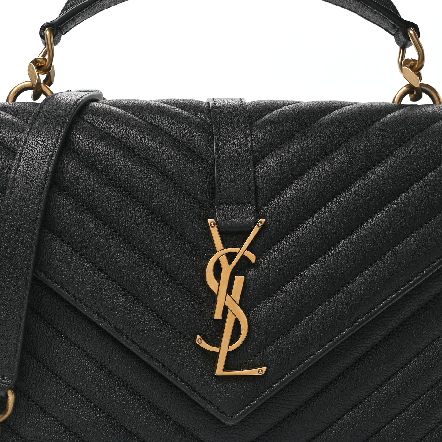 Sheepskin Matelasse Chevron Monogram Medium College Bag Black