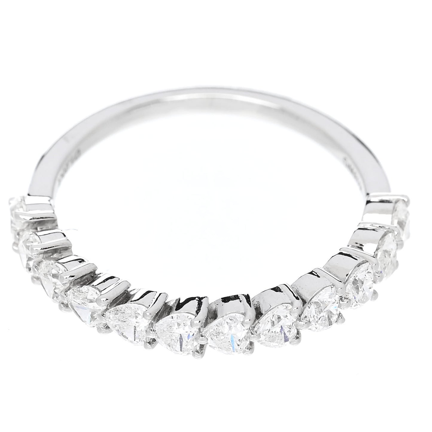 18K White Gold Diamond 1.00ct Heart Cut Half Eternity Band Ring 53 6.25