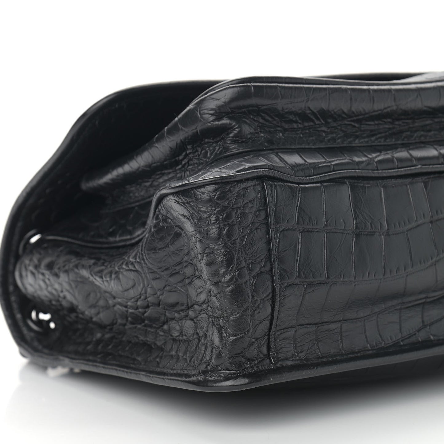 Crocodile Embossed Lambskin Monogram Medium Niki Chain Satchel Black