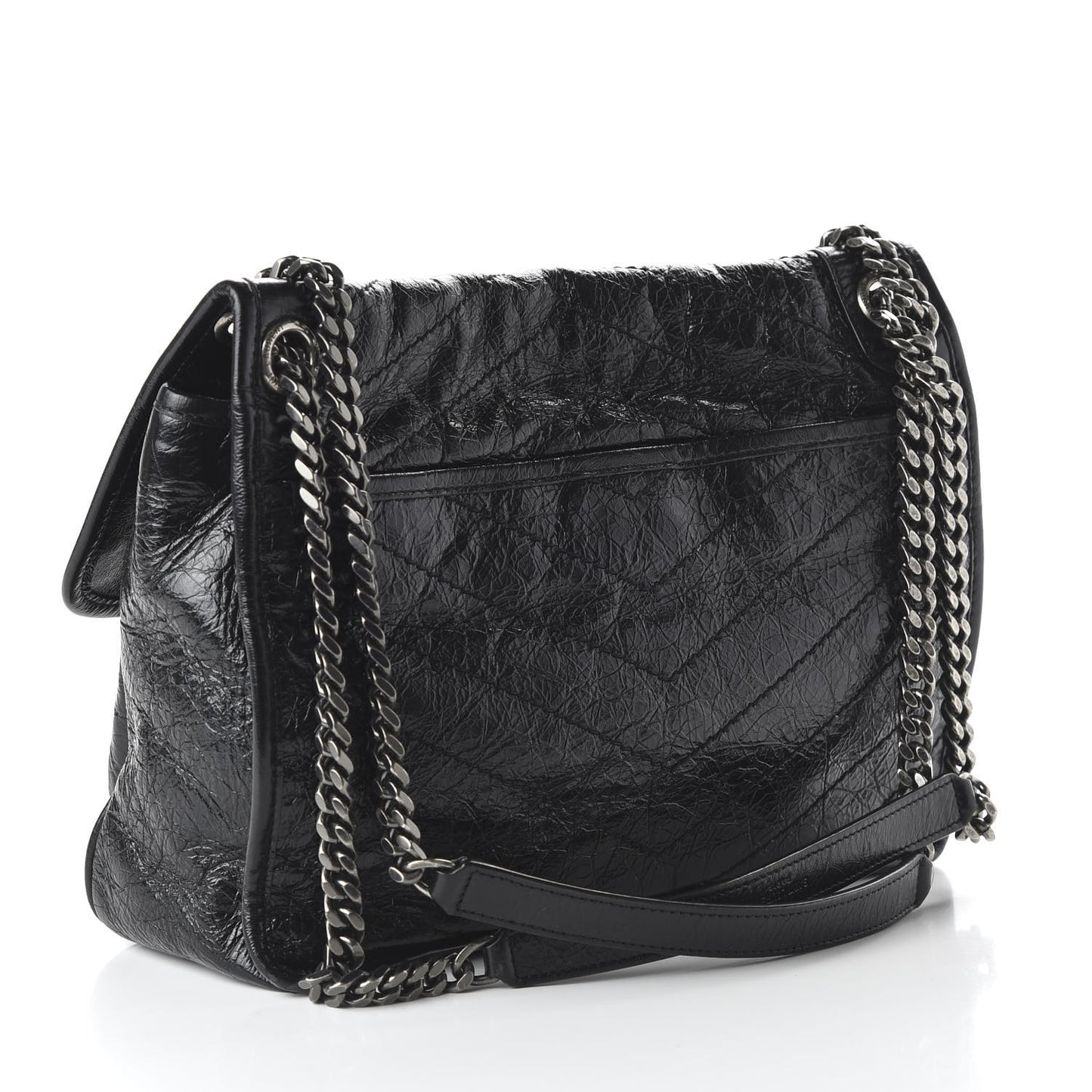 Crinkled Calfskin Matelasse Monogram Medium Niki Chain Satchel Black