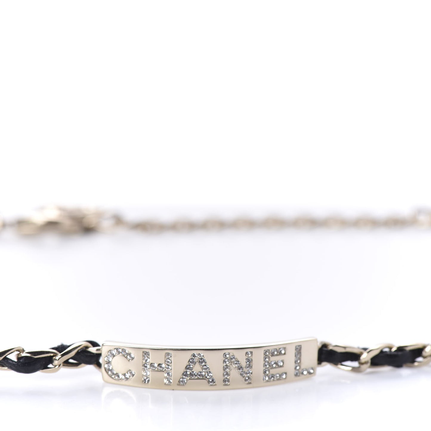 Metal Lambskin Crystal Sergeant Choker Necklace Black Gold