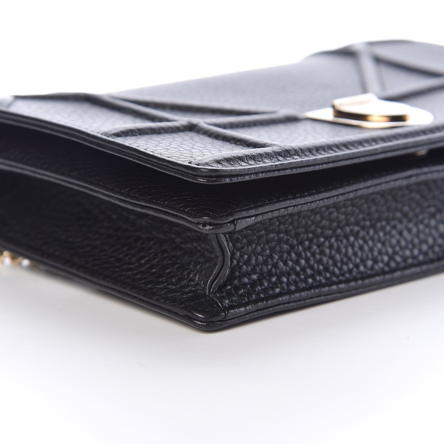 Grained Calfskin Diorama Wallet on Chain Pouch Black