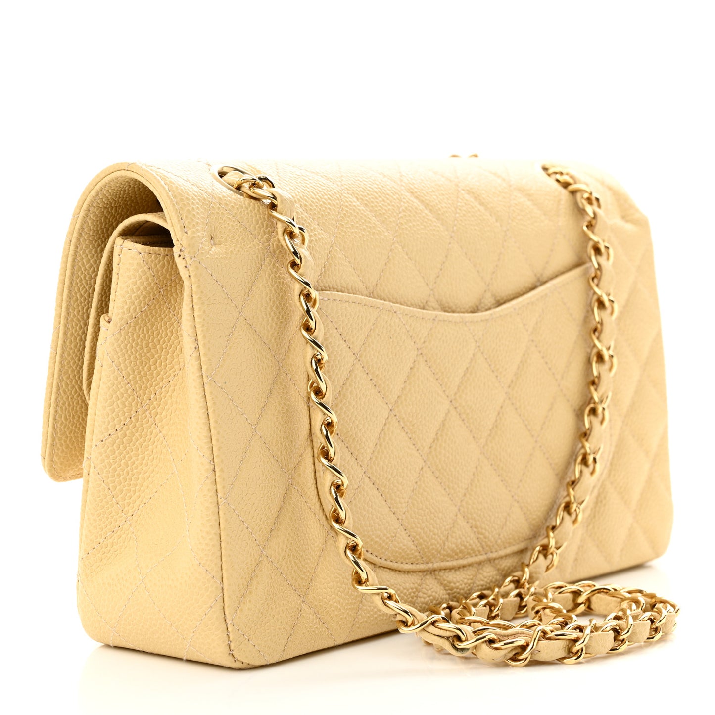 Caviar Quilted Medium Double Flap Beige
