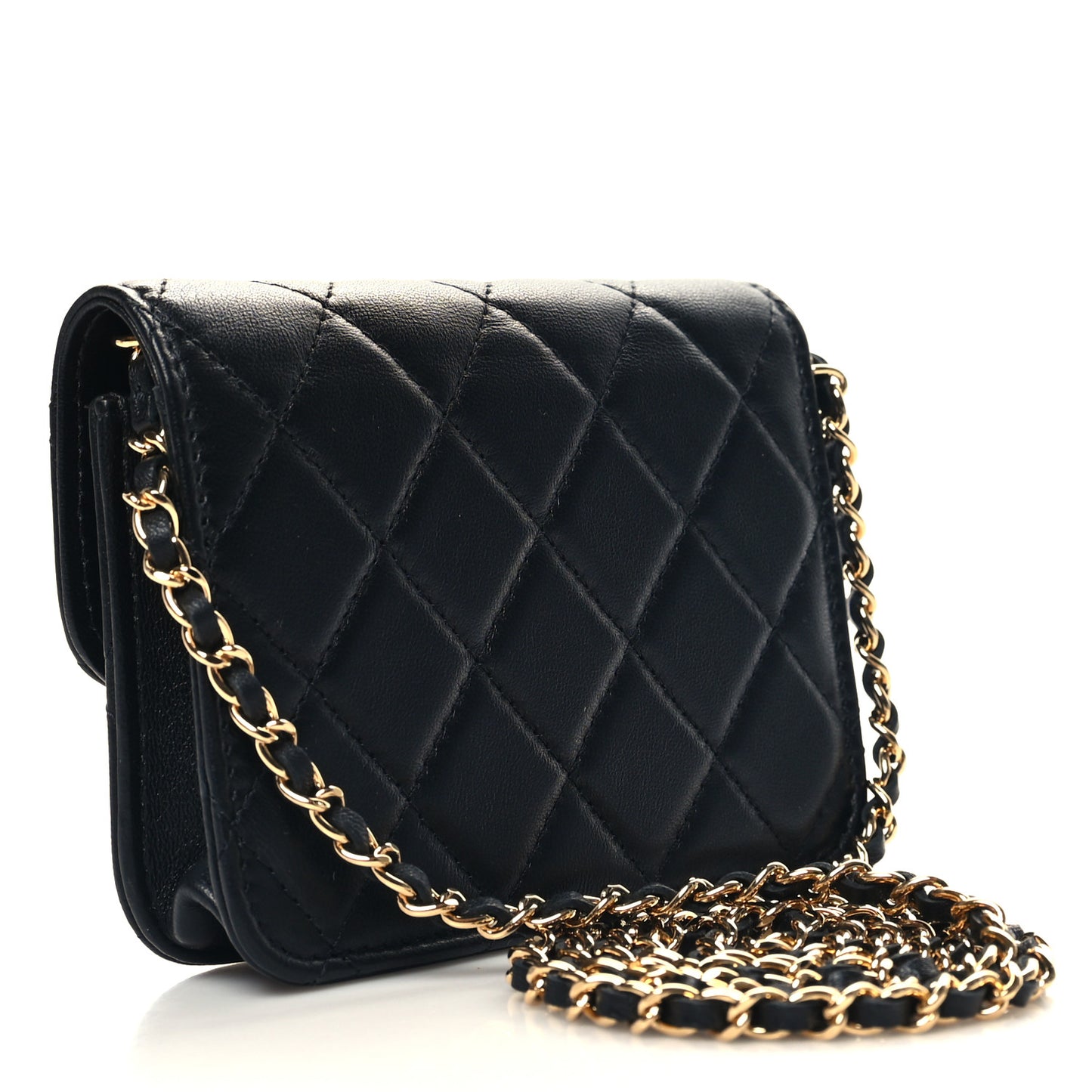Lambskin Quilted Zirconium Clutch With Chain Black