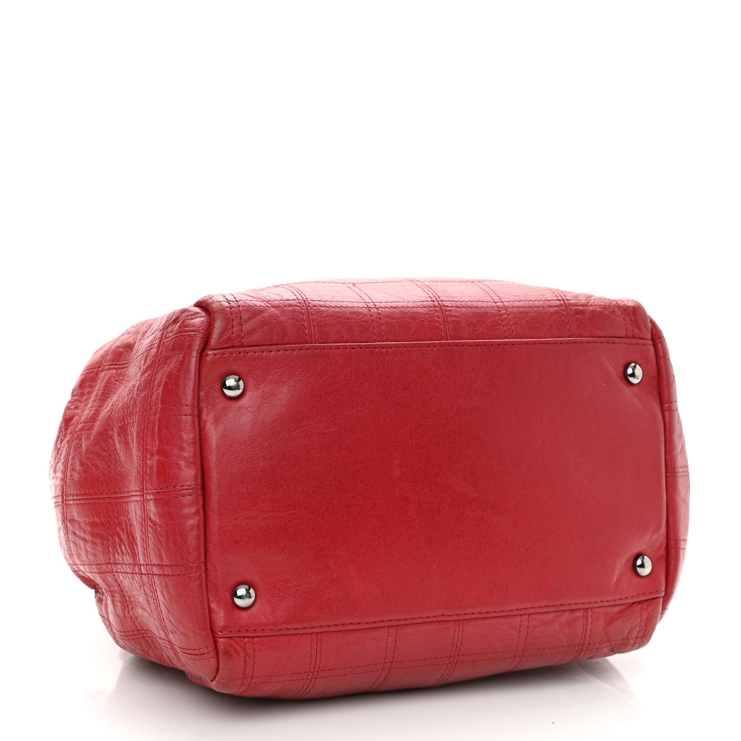 Lambskin Square Stitched Lax Accordion Shoulder Bag Red