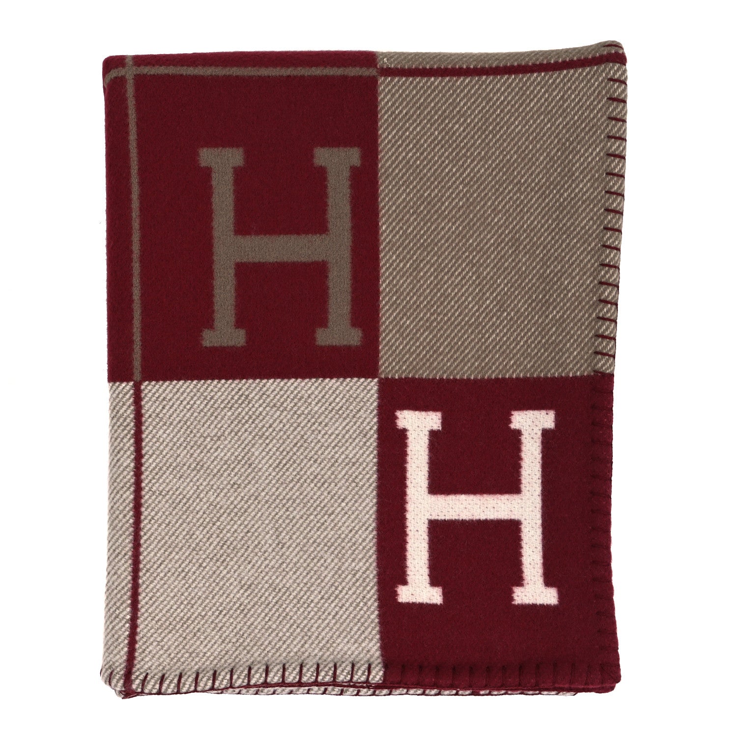 Hermes Wool Cashmere Avalon III Blanket Ecru Rouge H 1 of 3