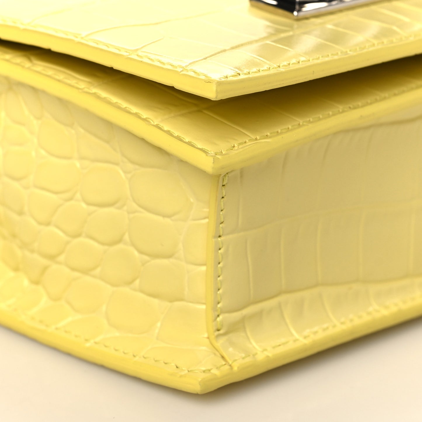 Shiny Crocodile Embossed Jeweled Satchel Pop Yellow