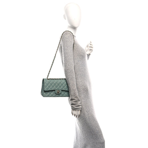 Caviar Quilted Medium Double Flap Dark Green