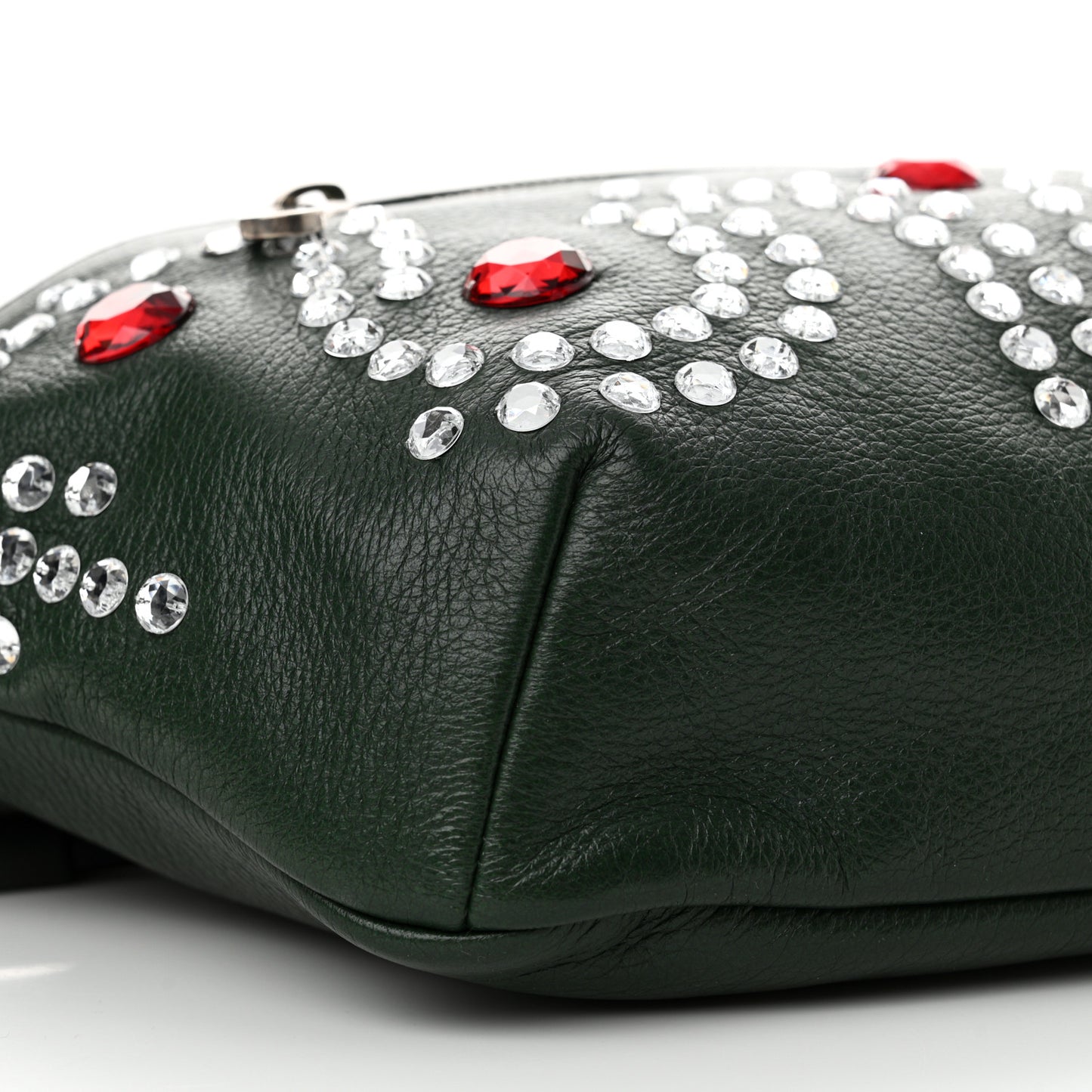 Grained Calfskin Crystal Embellished Small Belt Bag Green
