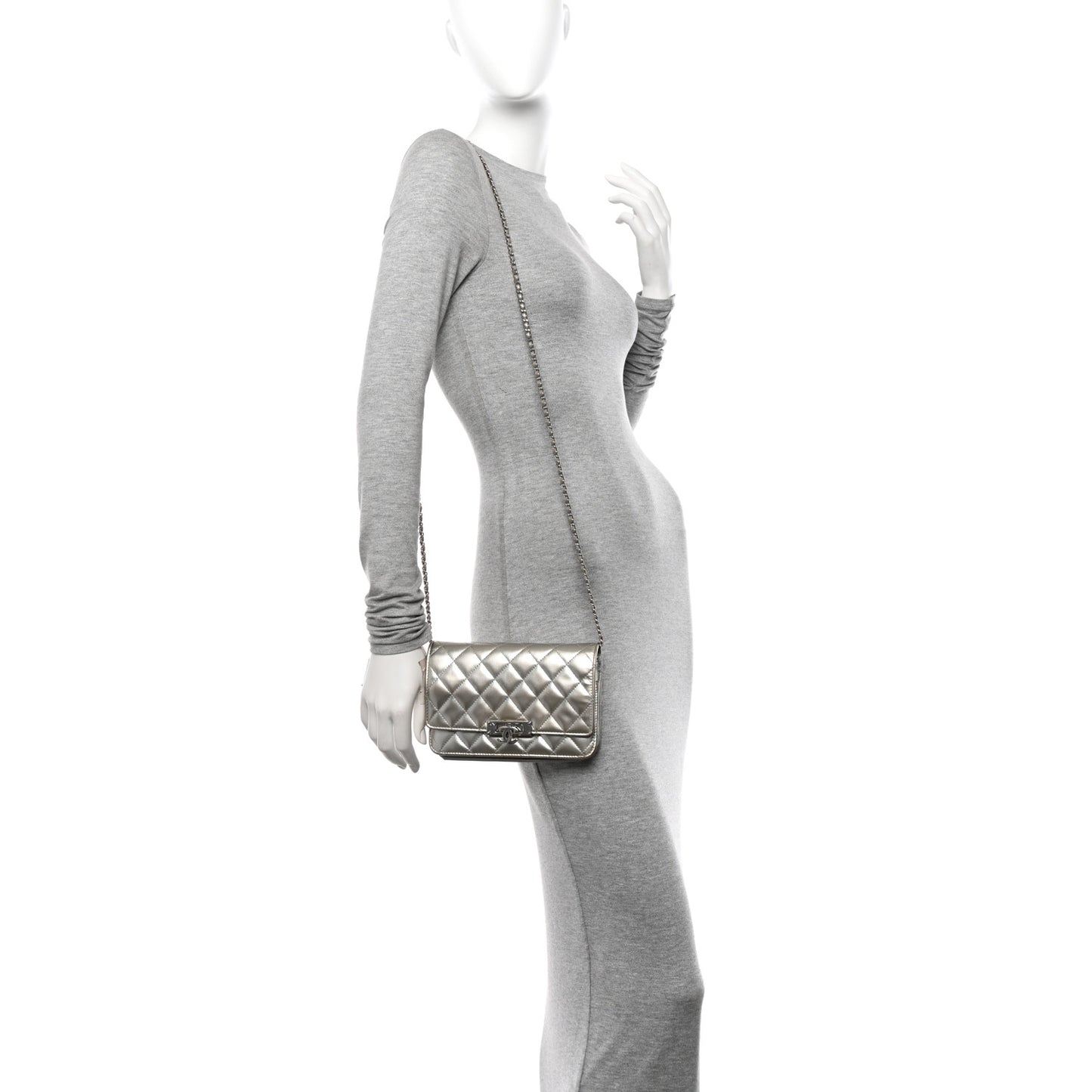 Patent Quilted Golden Class Wallet on Chain WOC Silver