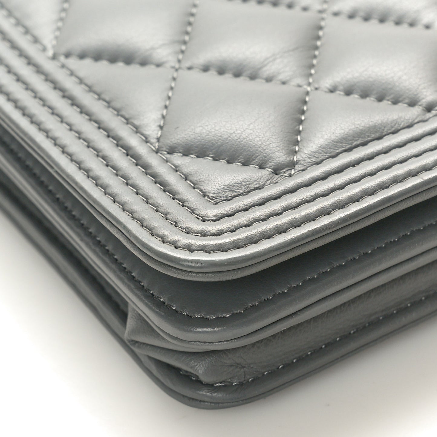 Lambskin Quilted Boy Wallet On Chain WOC Grey